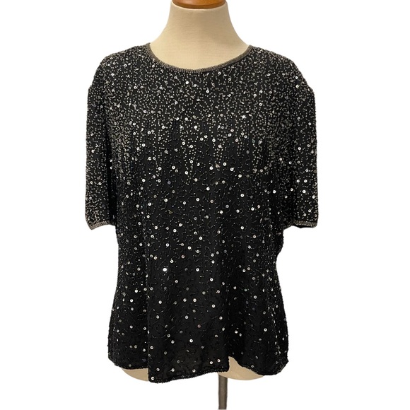 Stenay Tops - VINTAGE STENAY BLACK SILK SEQUINS TOP SHELL BLOUSE HOLIDAY PARTY EVENING WEAR